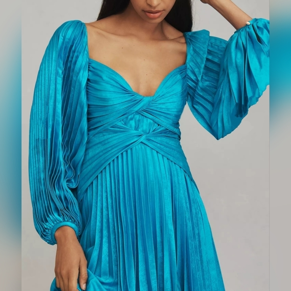 Acler Turquoise Blue Pleated Maxi Dress - Picture 4 of 15